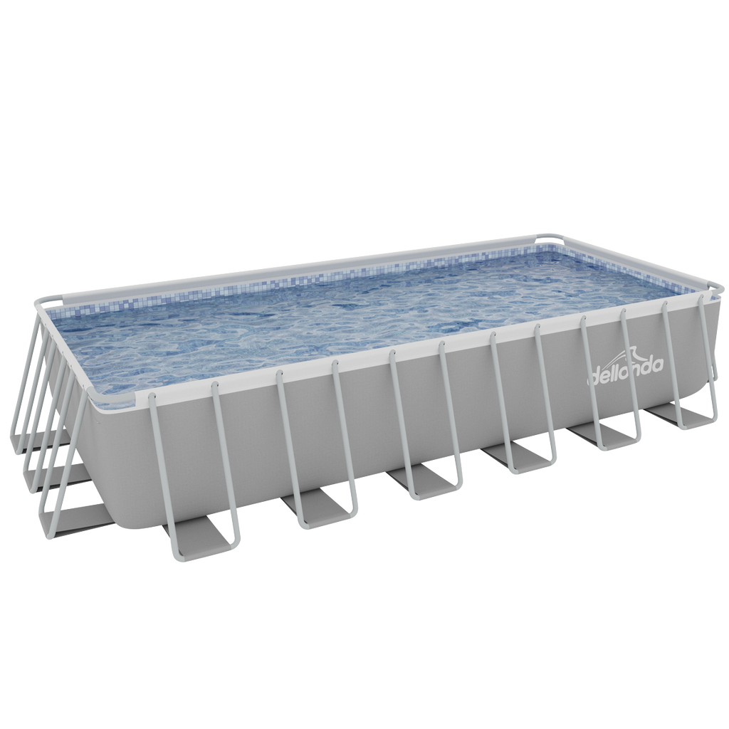 Deluxe Steel Frame Rectangular Swimming Pool with Step Ladder & Filter Pump 25ft DL151