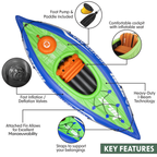 Inflatable One-Person Kayak/Canoe Set with Pump, Carry Bag & Aluminium Oar - Blue/Green DL154