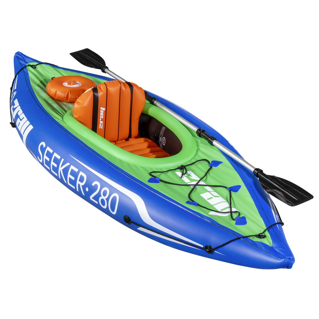Inflatable One-Person Kayak/Canoe Set with Pump, Carry Bag & Aluminium Oar - Blue/Green DL154