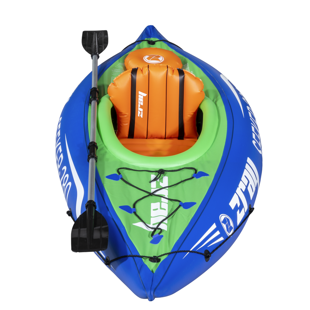 Inflatable One-Person Kayak/Canoe Set with Pump, Carry Bag & Aluminium Oar - Blue/Green DL154