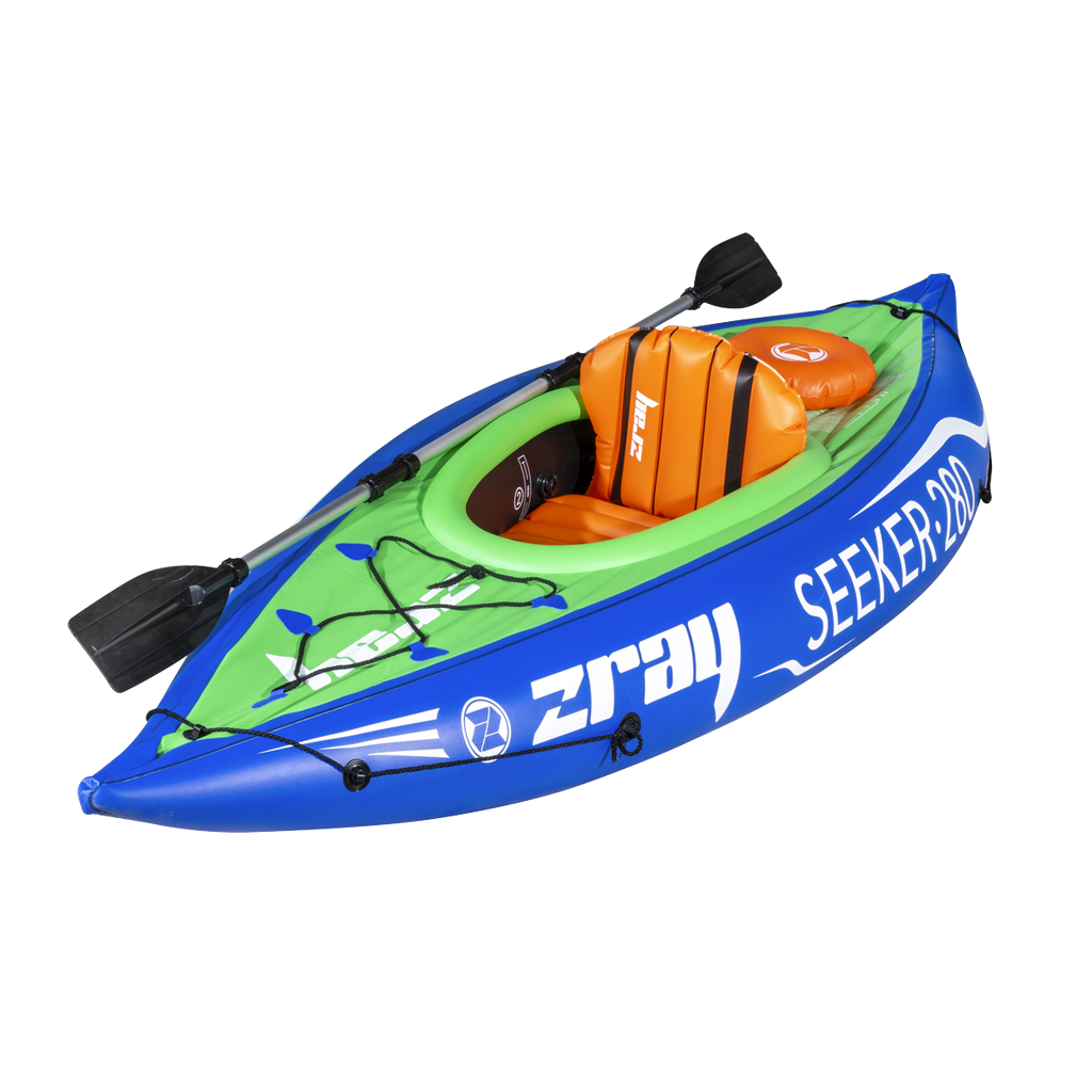 Inflatable One-Person Kayak/Canoe Set with Pump, Carry Bag & Aluminium Oar - Blue/Green DL154