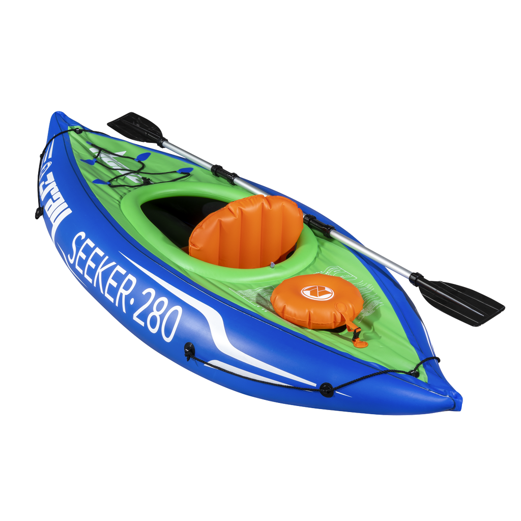 Inflatable One-Person Kayak/Canoe Set with Pump, Carry Bag & Aluminium Oar - Blue/Green DL154