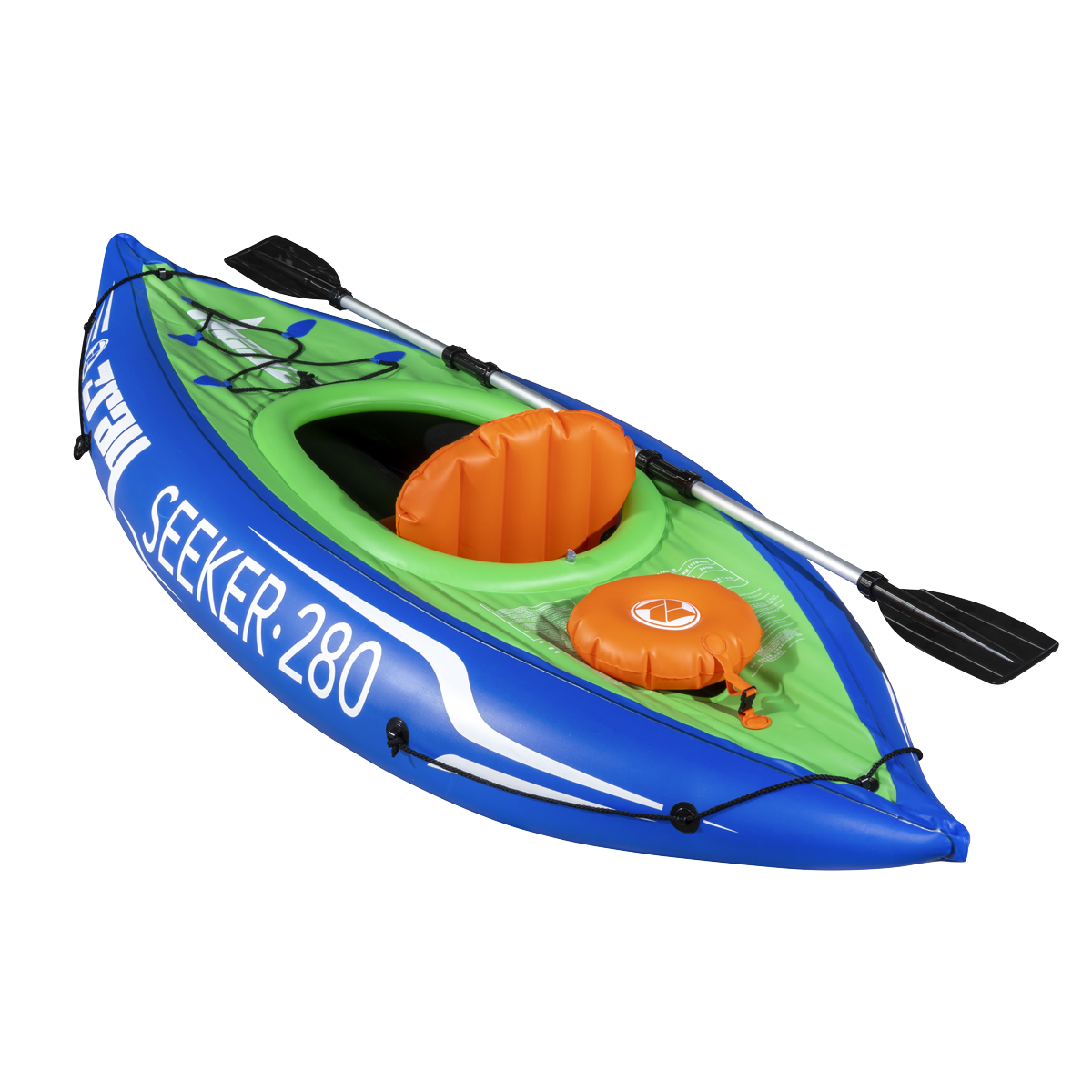 Inflatable One-Person Kayak/Canoe Set with Pump, Carry Bag & Aluminium Oar - Blue/Green DL154