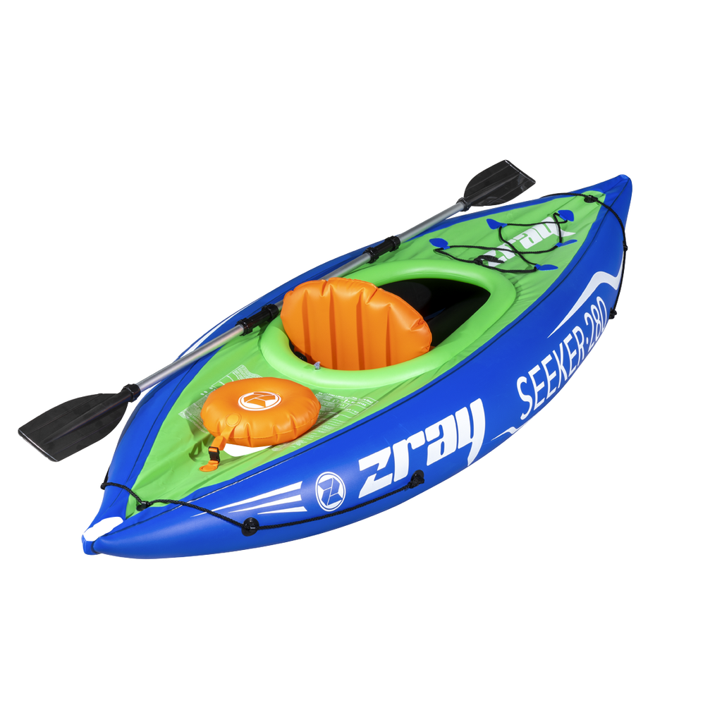 Inflatable One-Person Kayak/Canoe Set with Pump, Carry Bag & Aluminium Oar - Blue/Green DL154