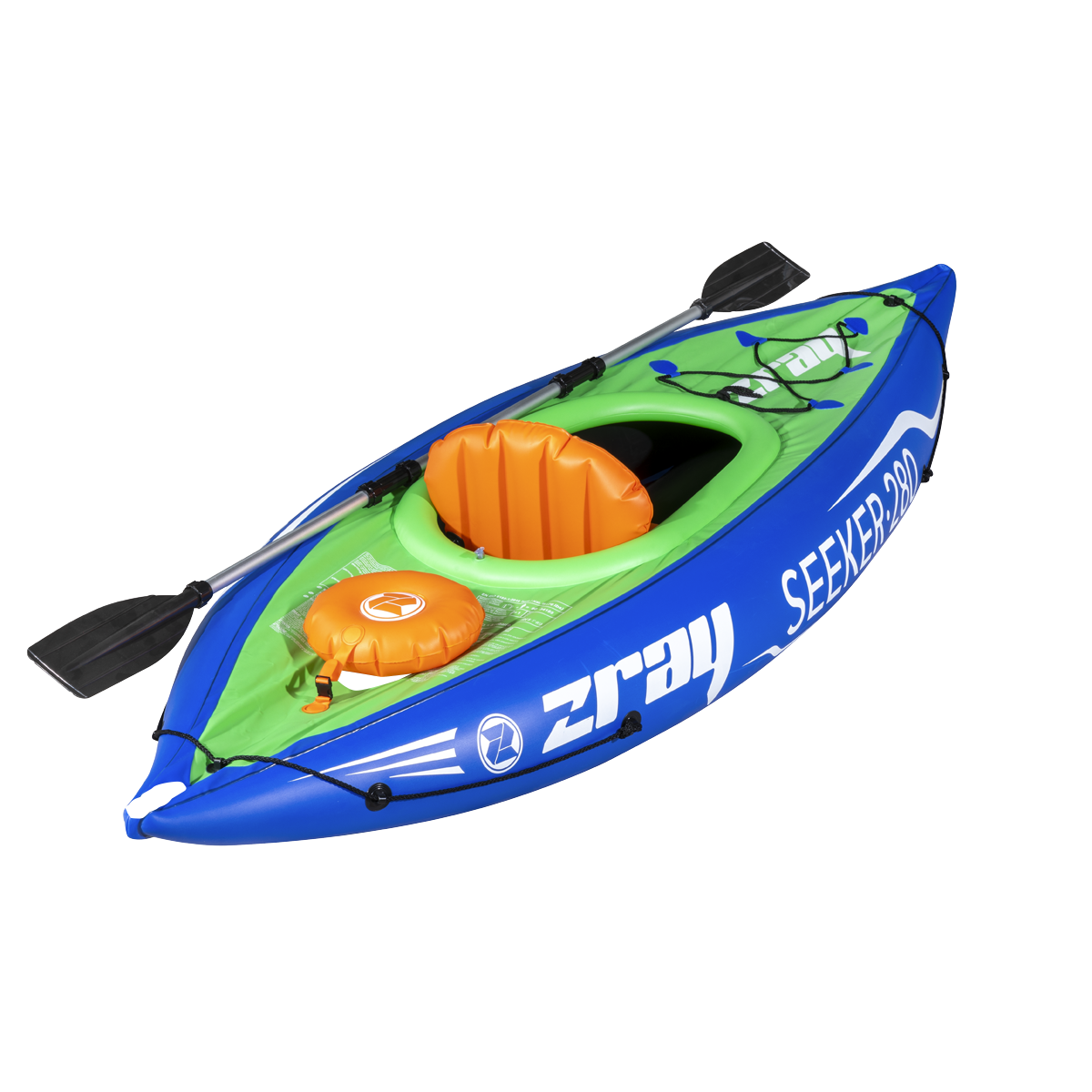 Inflatable One-Person Kayak/Canoe Set with Pump, Carry Bag & Aluminium Oar - Blue/Green DL154
