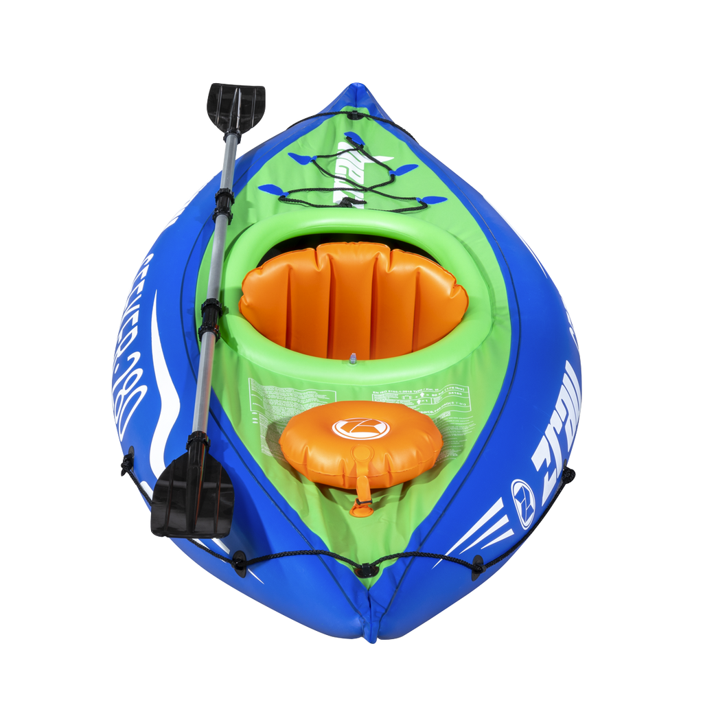 Inflatable One-Person Kayak/Canoe Set with Pump, Carry Bag & Aluminium Oar - Blue/Green DL154