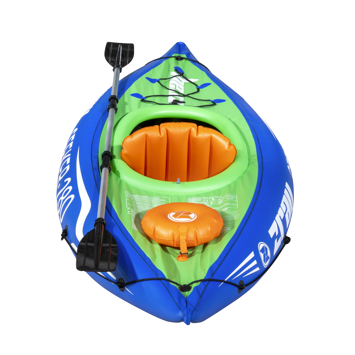 Inflatable One-Person Kayak/Canoe Set with Pump, Carry Bag & Aluminium Oar - Blue/Green DL154