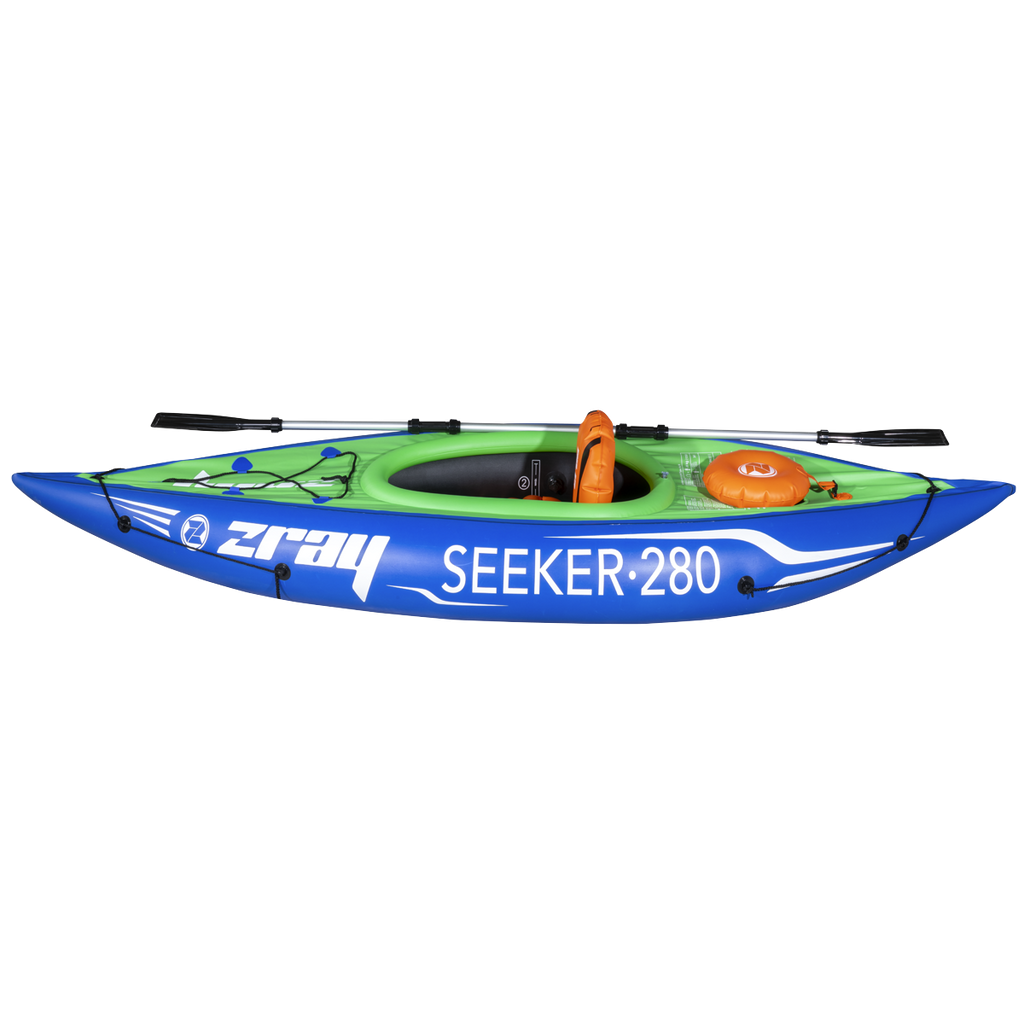 Inflatable One-Person Kayak/Canoe Set with Pump, Carry Bag & Aluminium Oar - Blue/Green DL154