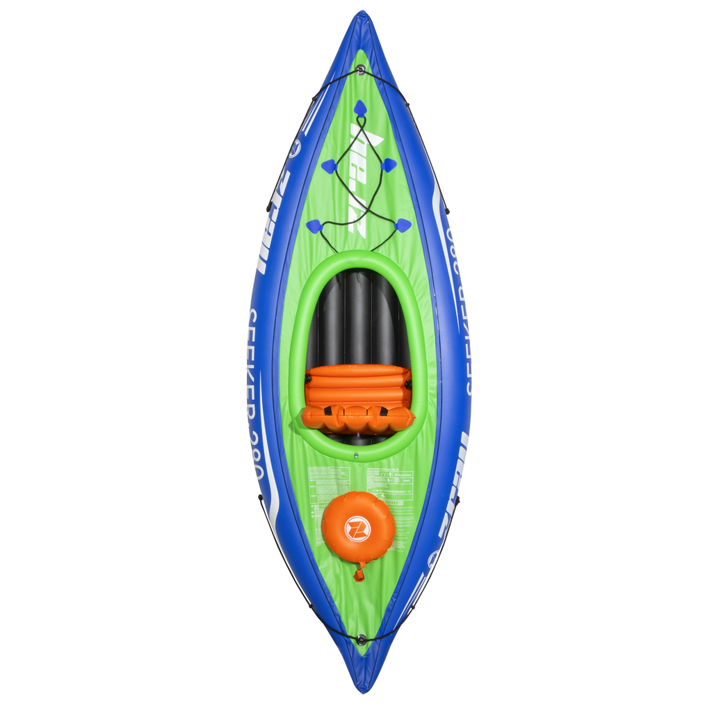 Inflatable One-Person Kayak/Canoe Set with Pump, Carry Bag & Aluminium Oar - Blue/Green DL154