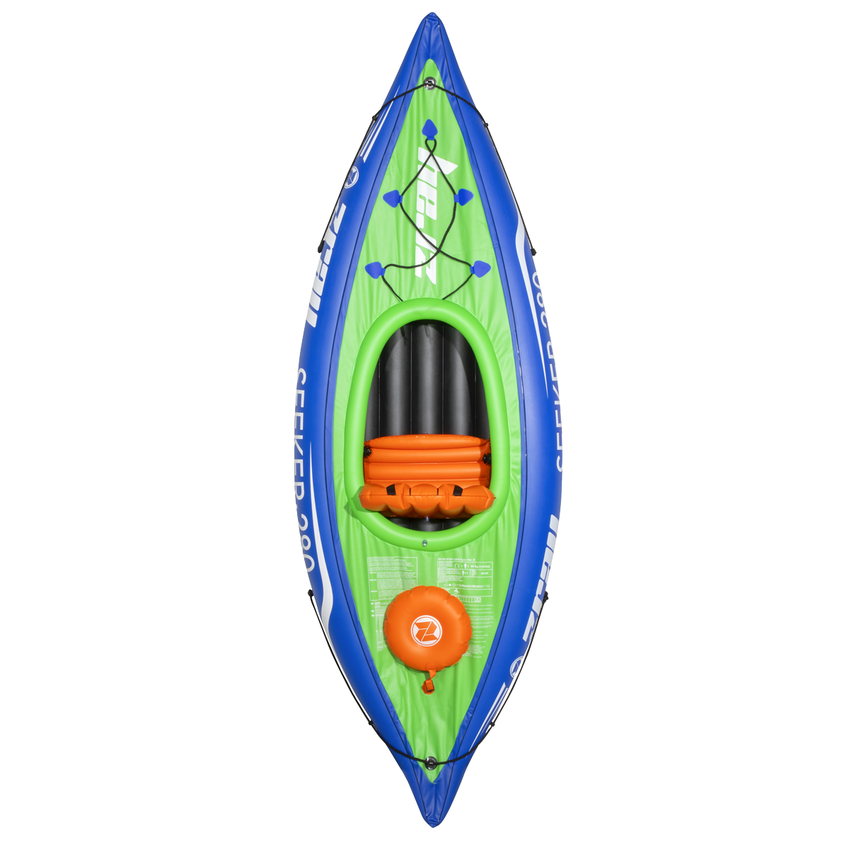 Inflatable One-Person Kayak/Canoe Set with Pump, Carry Bag & Aluminium Oar - Blue/Green DL154