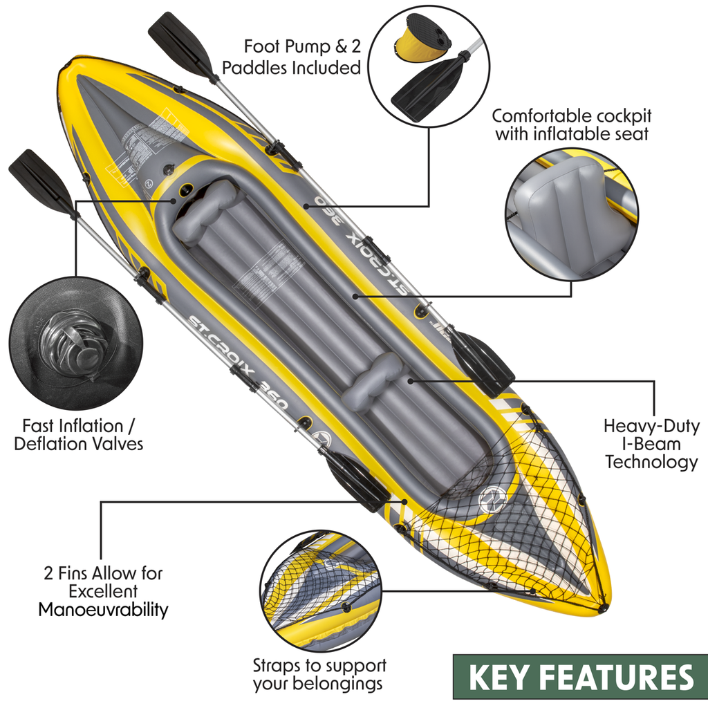 Inflatable 2-Person Kayak/Canoe Set with Pump, Carry Bag & 2 Oars - Blue/Yellow/White DL155