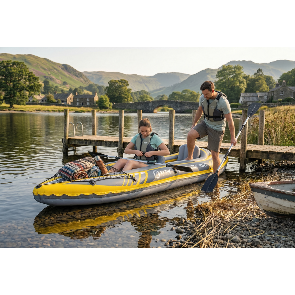 Inflatable 2-Person Kayak/Canoe Set with Pump, Carry Bag & 2 Oars - Blue/Yellow/White DL155