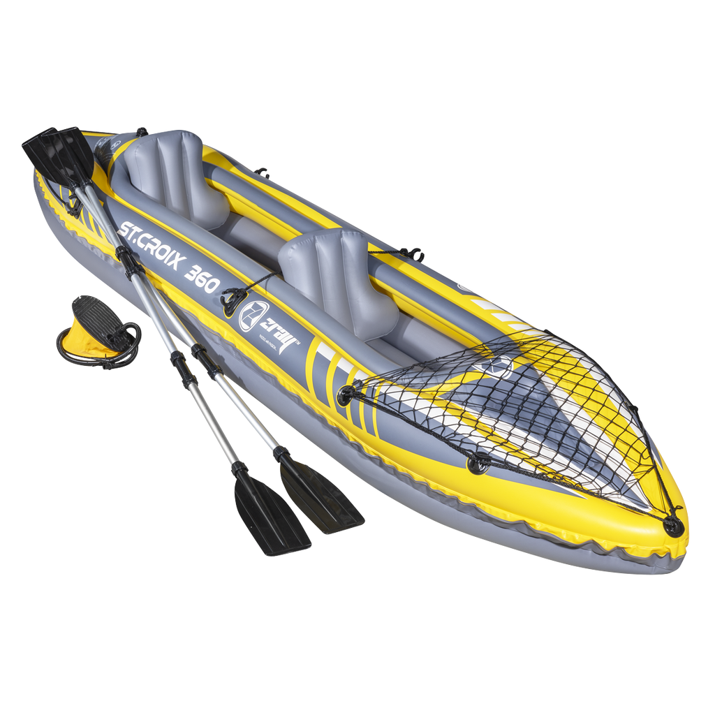 Inflatable 2-Person Kayak/Canoe Set with Pump, Carry Bag & 2 Oars - Blue/Yellow/White DL155