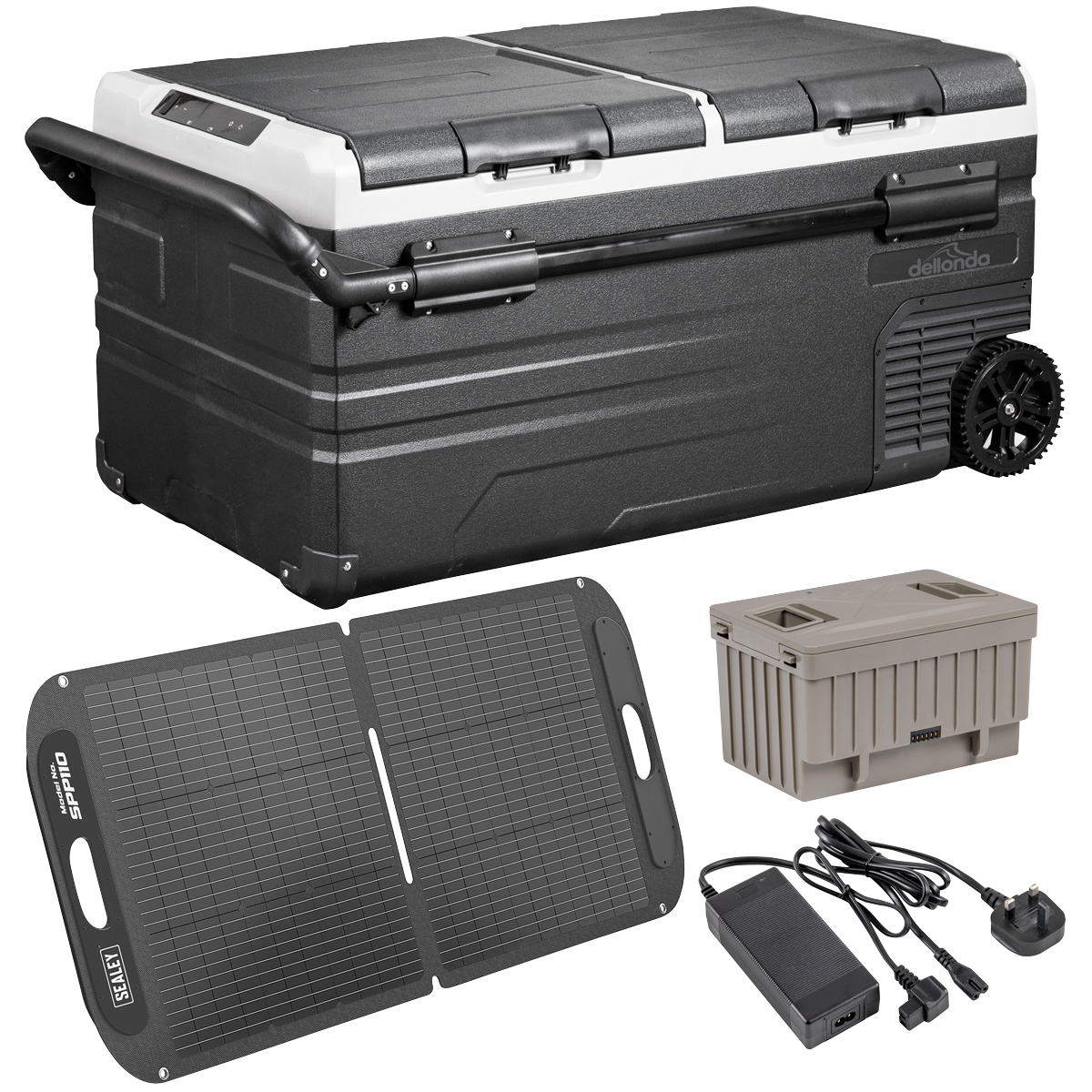 Portable Fridge Freezer/Cool Box 95L with 11.1V Portable Battery, AC/DC 230V Adaptor & 110W Solar Panel DL175