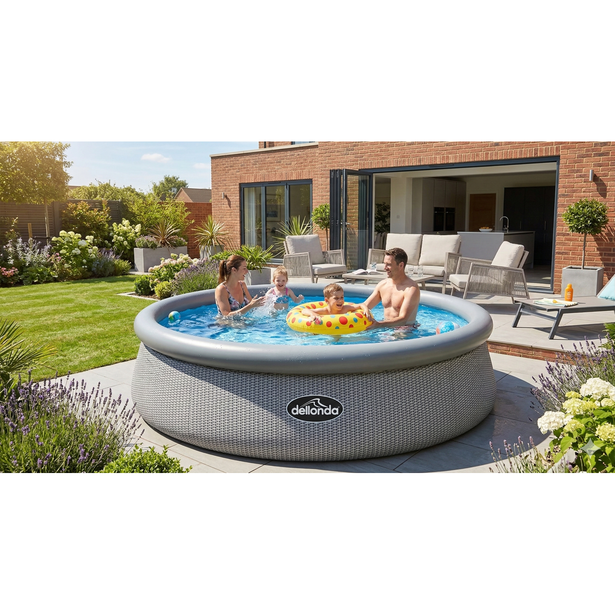Paddling/Swimming Pool & Pump 15ft - Gray Rattan Effect DL18