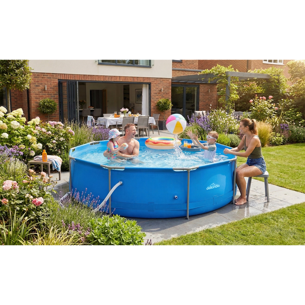Steel Frame Round Swimming Pool & Filter Pump 10ft - Blue DL19