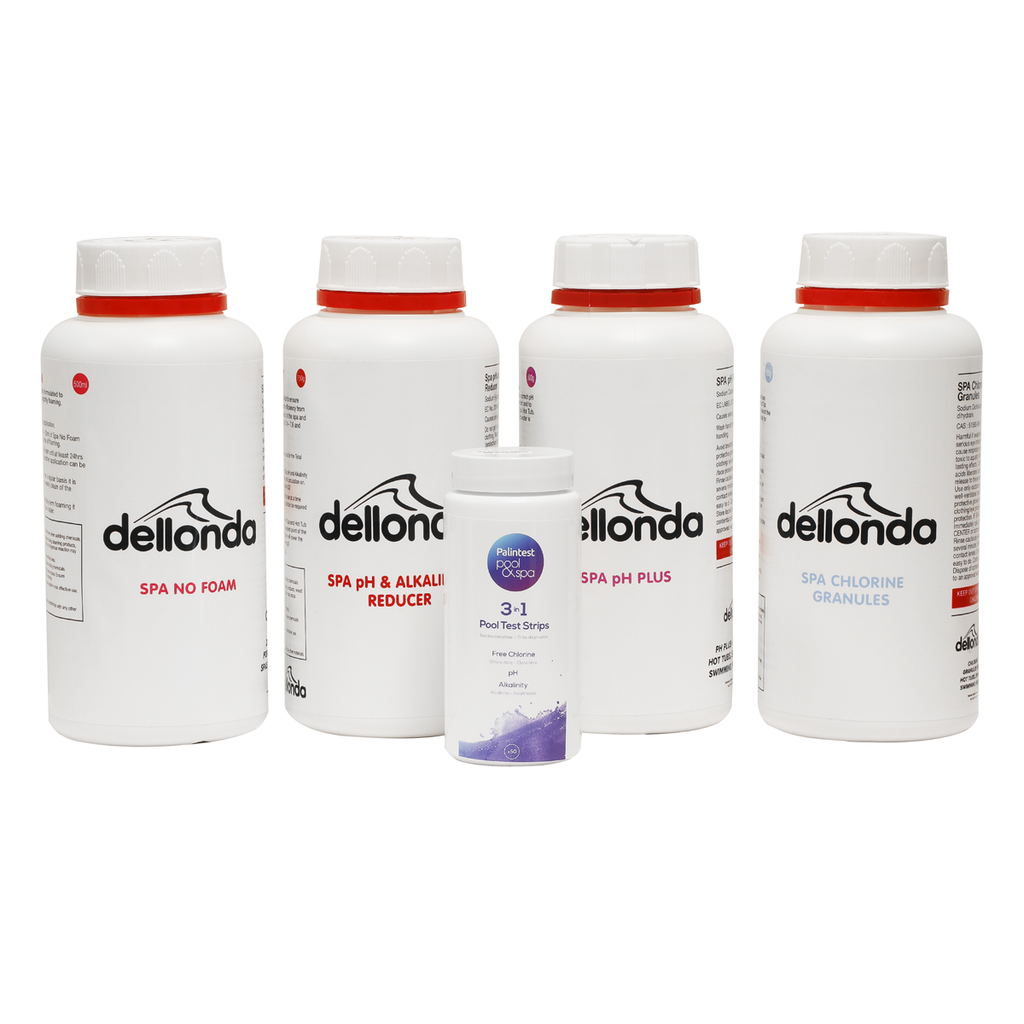 Hot Tub/Spa Starter Kit - Chlorine, pH Increaser, Dry Acid, Foam Down & Test Strips DL62