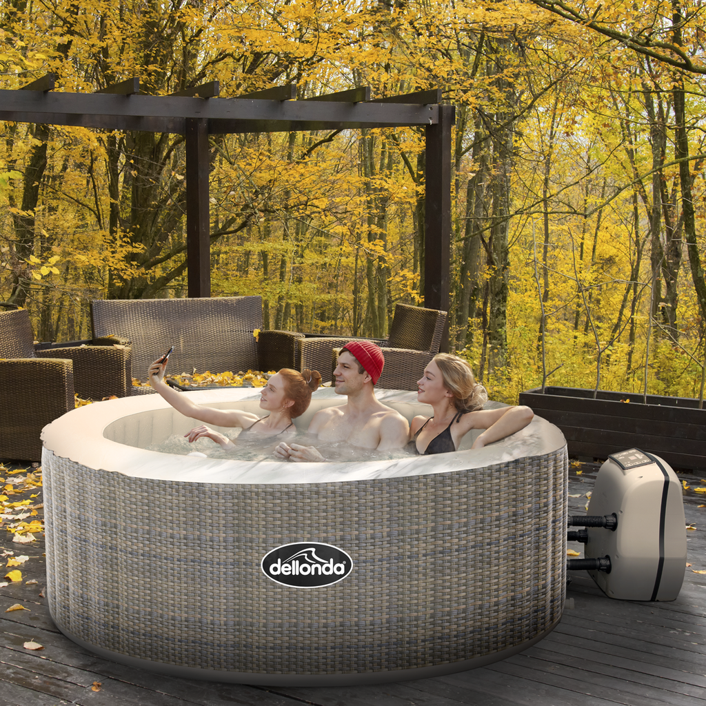2-4 Person Inflatable Hot Tub/Spa with Smart Pump - Rattan Effect DL90