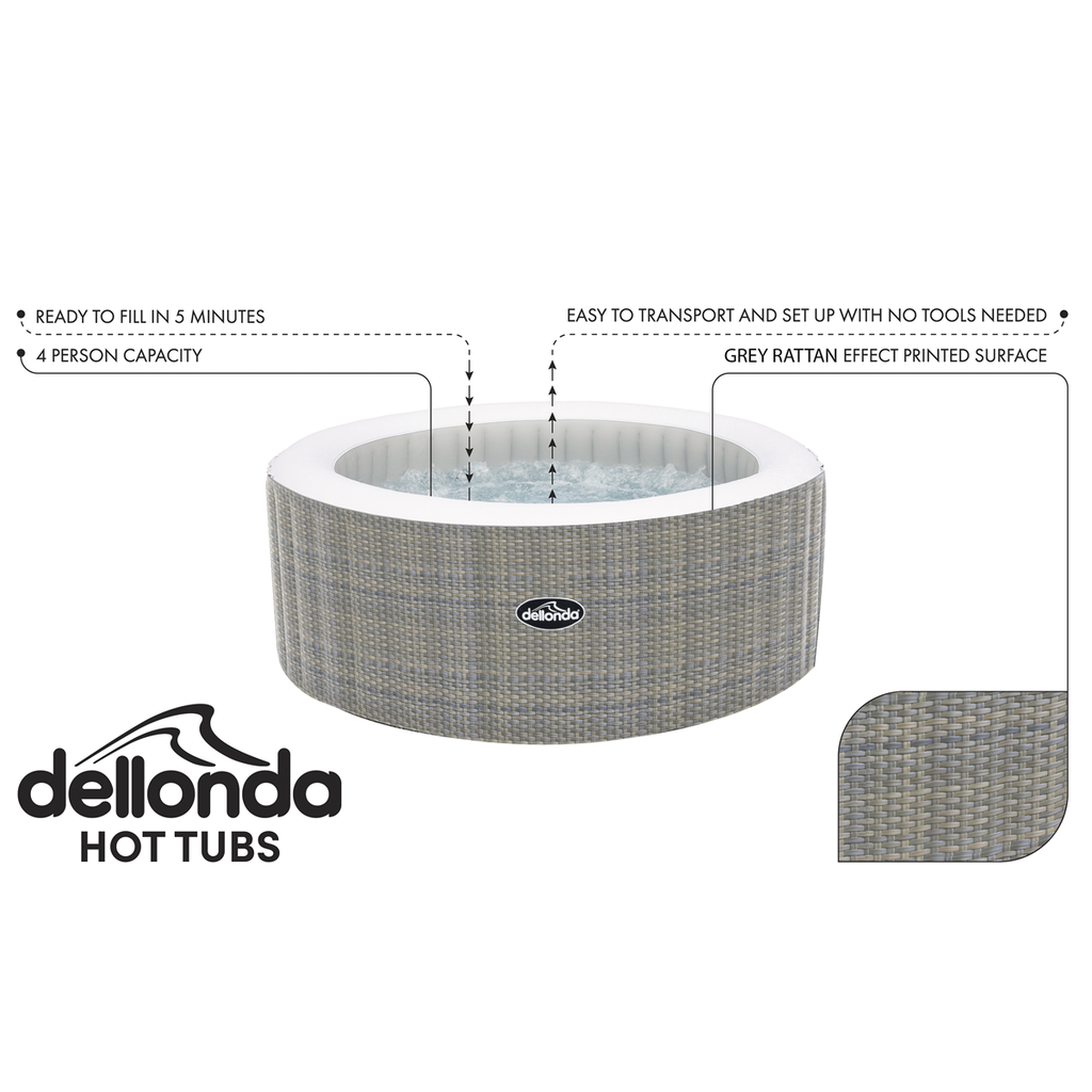 2-4 Person Inflatable Hot Tub/Spa with Smart Pump - Rattan Effect DL90