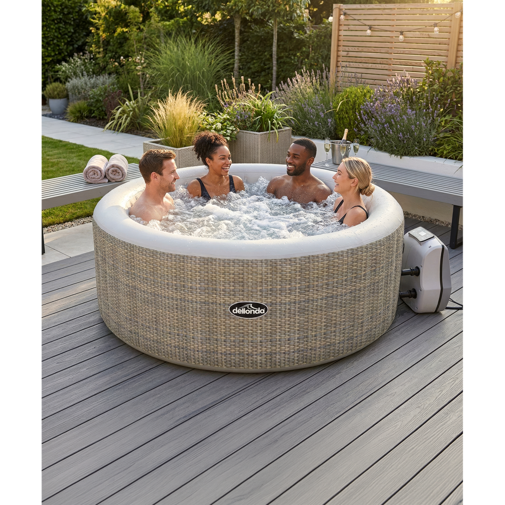 4-6 Person Inflatable Hot Tub/Spa with Smart Pump - Rattan Effect DL91