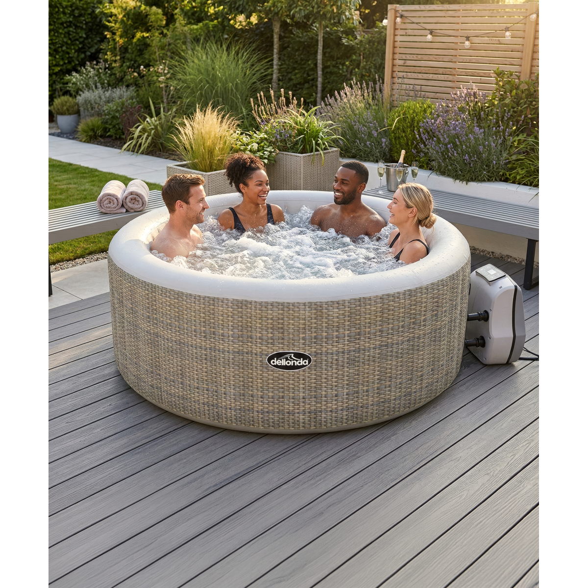 4-6 Person Inflatable Hot Tub/Spa with Smart Pump - Rattan Effect DL91