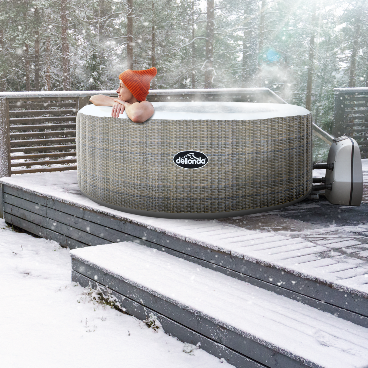 4-6 Person Inflatable Hot Tub/Spa with Smart Pump - Rattan Effect DL91