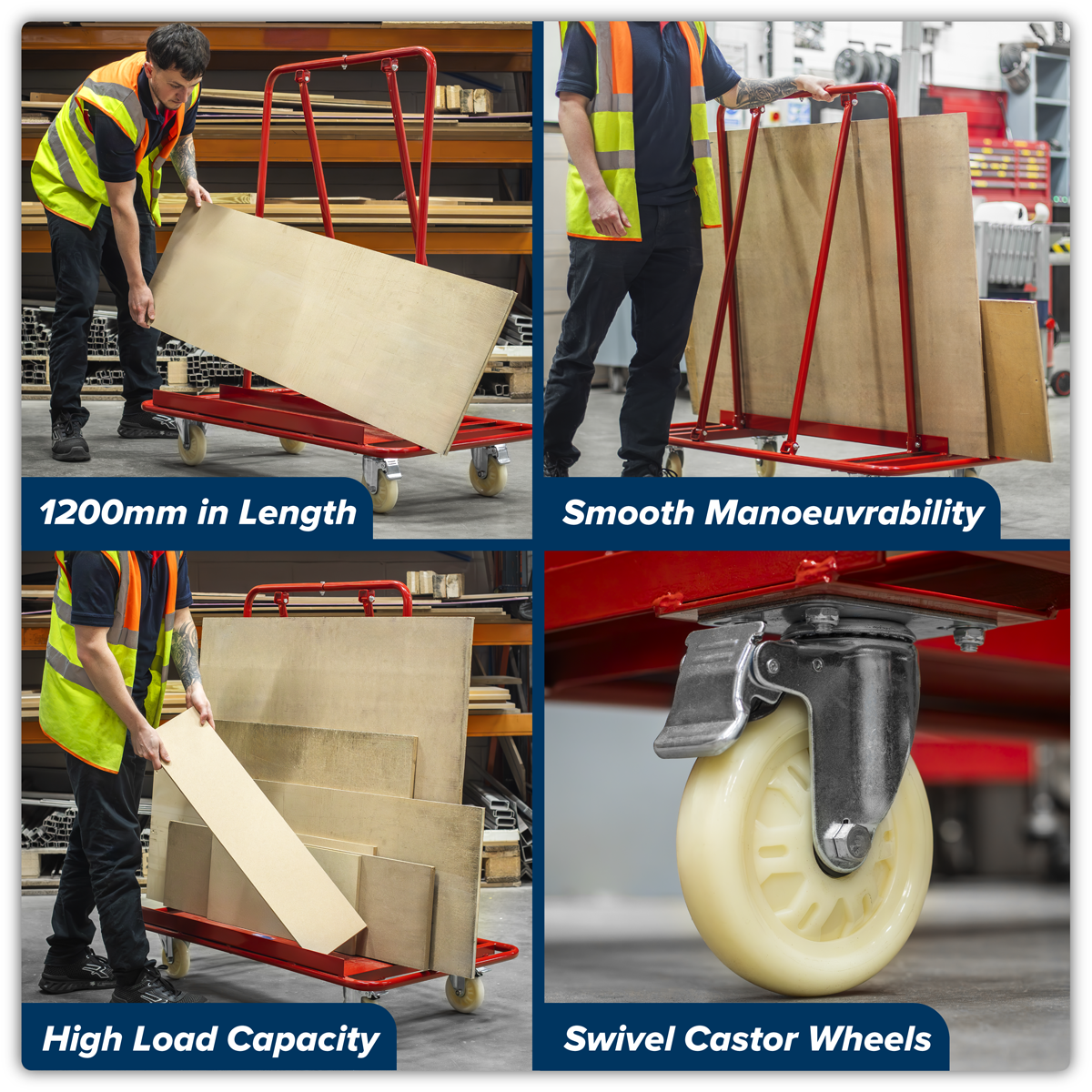 Large Sheet Handling Plasterboard Trolley 800kg Capacity DWC01