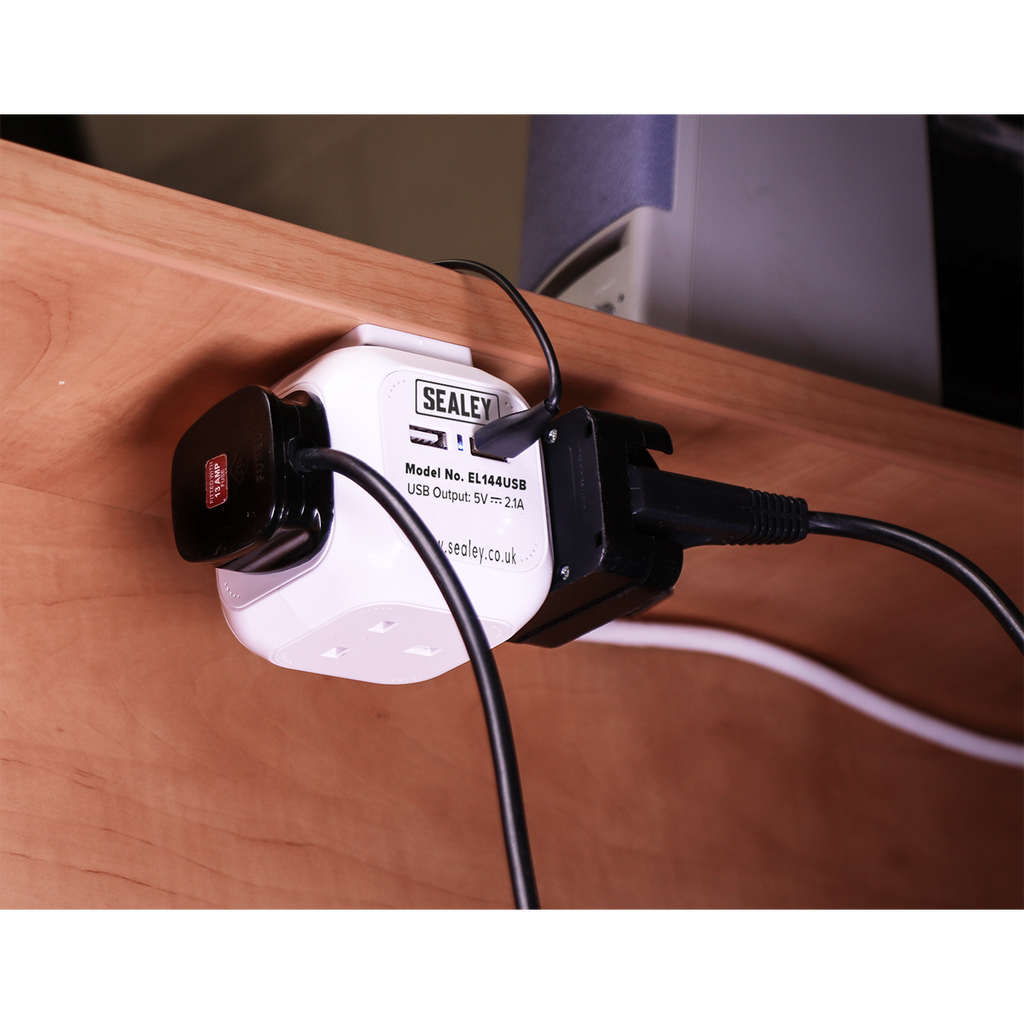 1.4m Extension Cable Cube 4 x 230V & 2 x USB  - White EL144USB