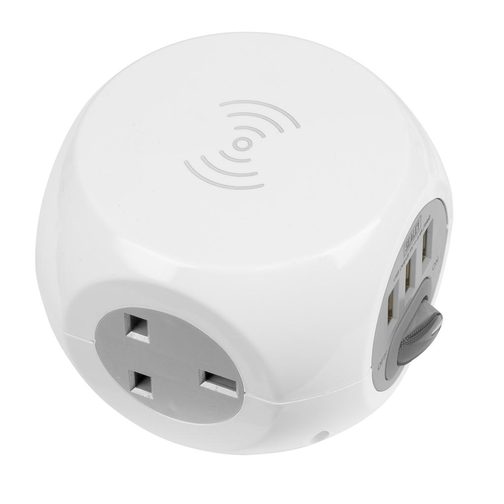 1.4m Extension Cable Cube & Wireless Charging Pad 3 x 230V & 3 x USB EL144WC