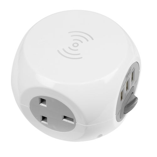 1.4m Extension Cable Cube & Wireless Charging Pad 3 x 230V & 3 x USB EL144WC