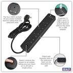 2.6m Extension Lead with USB Ports - Black EL34USBB