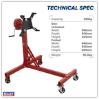 Folding 360º Rotating Engine Stand with Geared Handle Drive 450kg Capacity ES480D