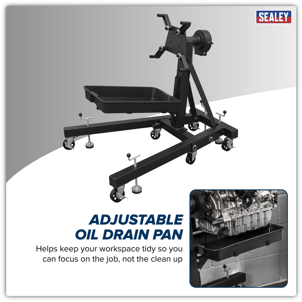 Folding 360º Rotating Engine Stand with Geared Handle & Drain Pan ES680DS