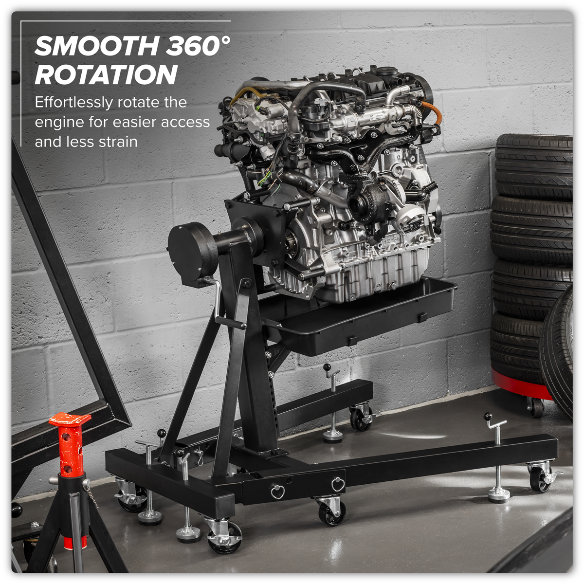 Folding 360º Rotating Engine Stand with Geared Handle & Drain Pan ES680DS