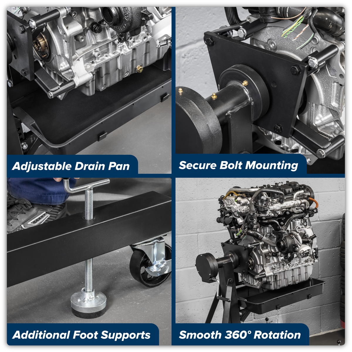 Folding 360º Rotating Engine Stand with Geared Handle & Drain Pan ES680DS
