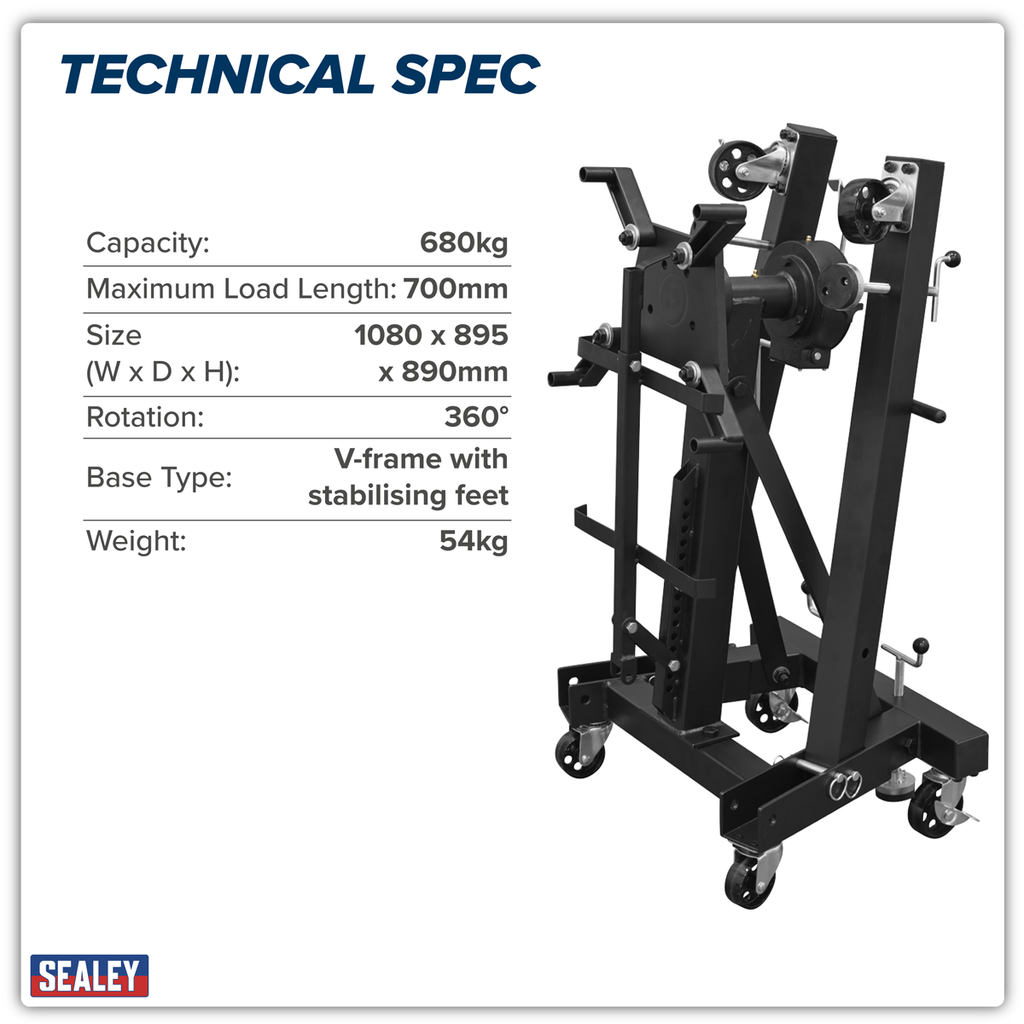 Folding 360º Rotating Engine Stand with Geared Handle & Drain Pan ES680DS
