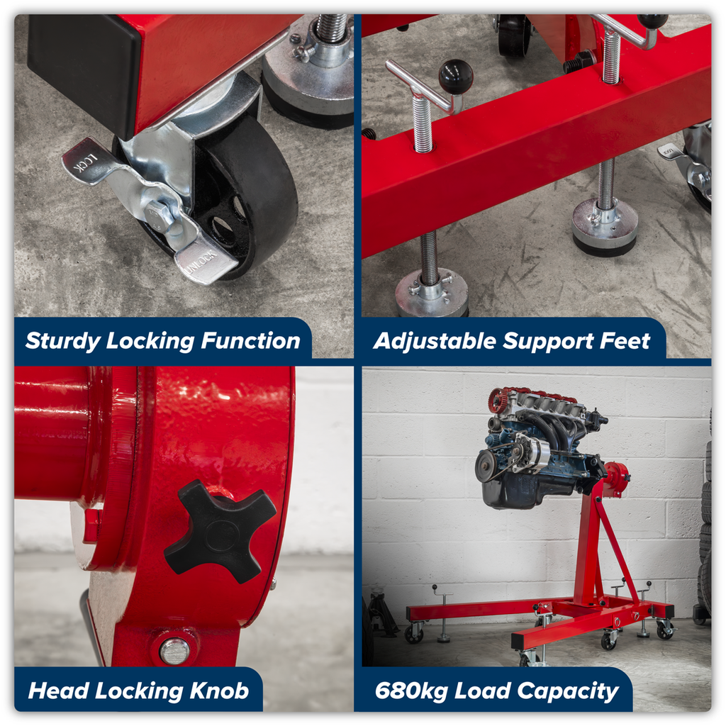Folding 360º Rotating Engine Stand with Geared Handle Drive 680kg Capacity ES680D