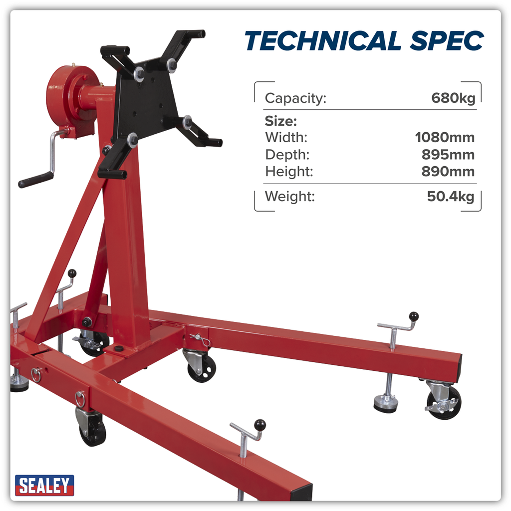 Folding 360º Rotating Engine Stand with Geared Handle Drive 680kg Capacity ES680D
