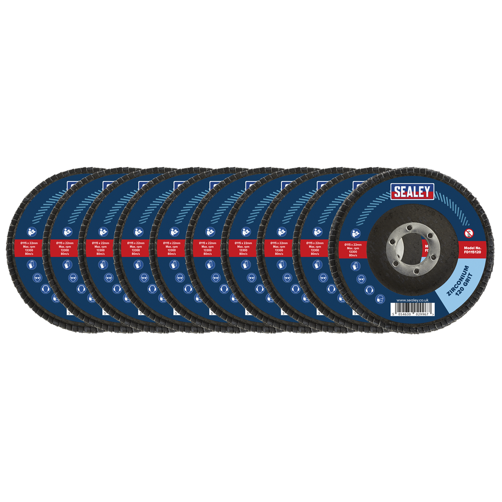 115mm Zirconium Flap Discs 120Grit 22mm Bore - Pack of 10 FD11512010