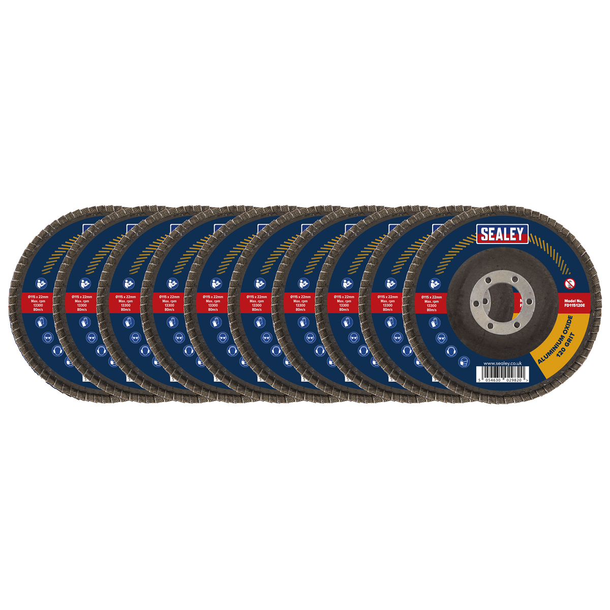 115mm Aluminium Oxide Flap Discs 120Grit 22mm Bore - Pack of 10 FD115120E10