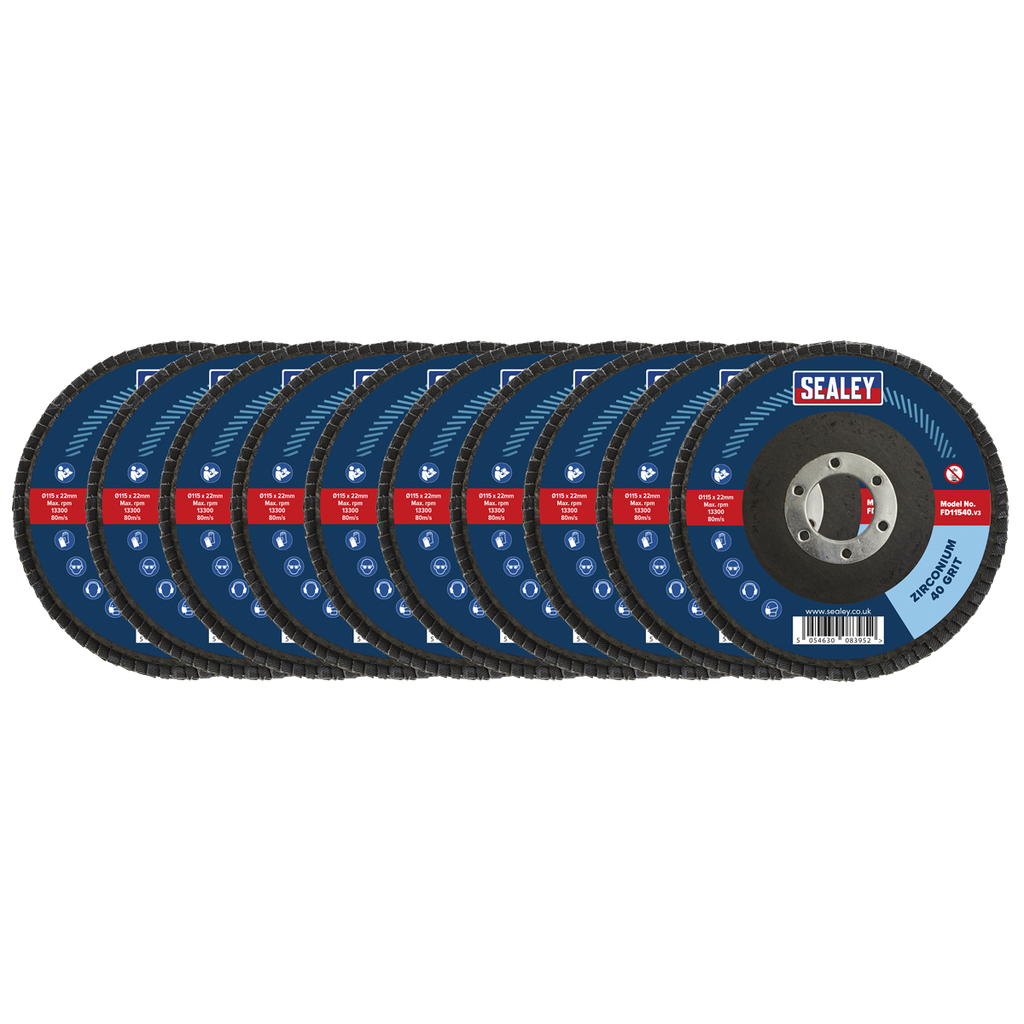 115mm Zirconium Flap Discs 40Grit 22mm Bore - Pack of 10 FD1154010
