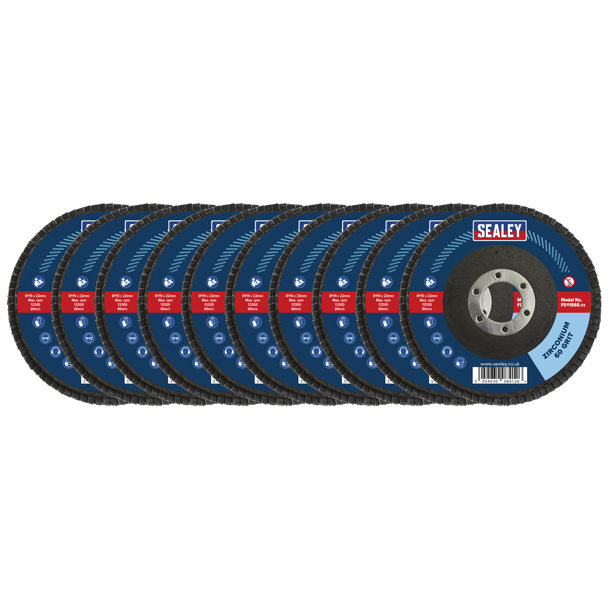 115mm Zirconium Flap Discs 60Grit 22mm Bore - Pack of 10 FD1156010