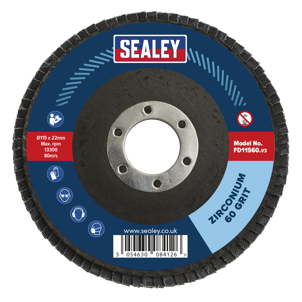 115mm Zirconium Flap Discs 60Grit 22mm Bore - Pack of 10 FD1156010