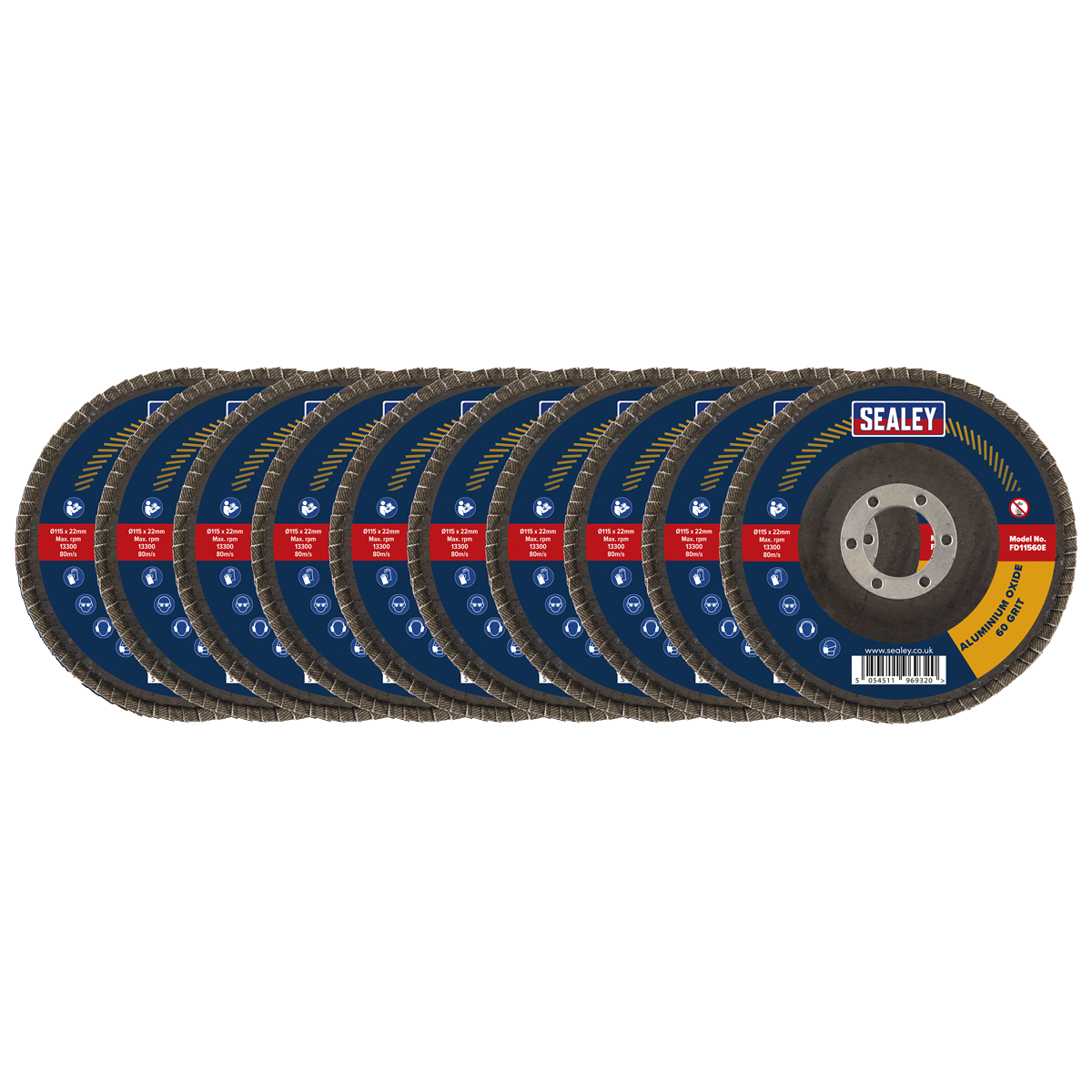 115mm Aluminium Oxide Flap Discs 60Grit 22mm Bore - Pack of 10 FD11560E10