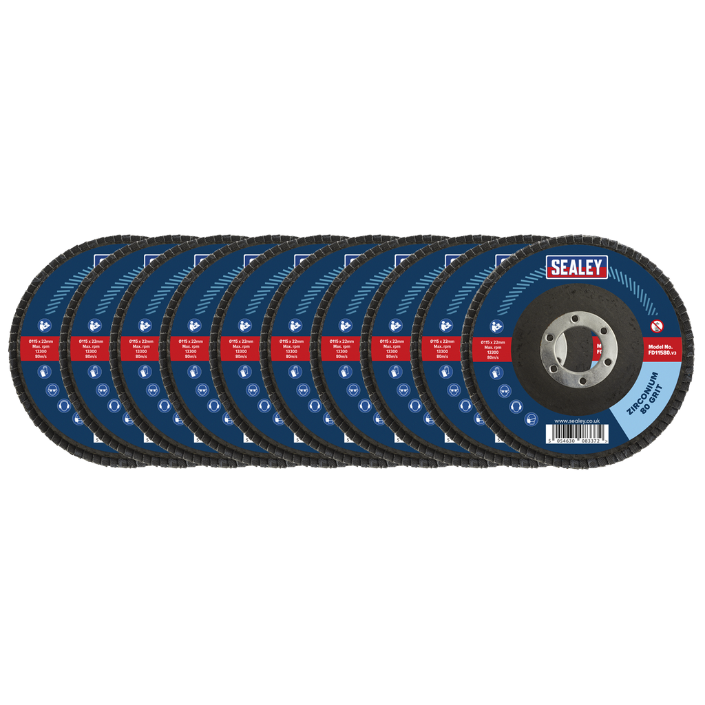 115mm Zirconium Flap Discs 80Grit 22mm Bore - Pack of 10 FD1158010