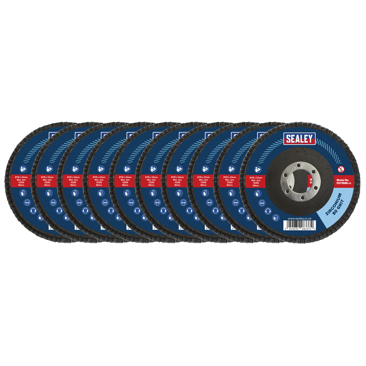 115mm Zirconium Flap Discs 80Grit 22mm Bore - Pack of 10 FD1158010