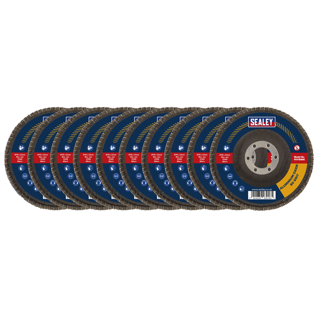 115mm Aluminium Oxide Flap Discs 80Grit 22mm Bore - Pack of 10 FD11580E10