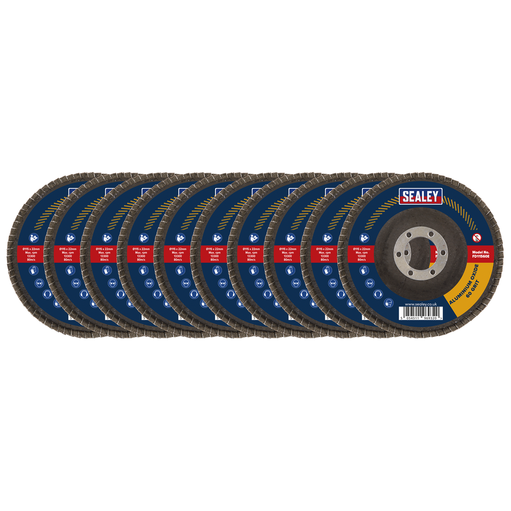 115mm Aluminium Oxide Flap Discs Assorted Grit 22mm Bore - Pack of 10 FD115EMIX