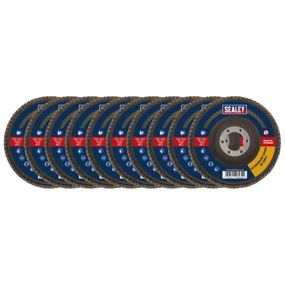 115mm Aluminium Oxide Flap Discs Assorted Grit 22mm Bore - Pack of 10 FD115EMIX