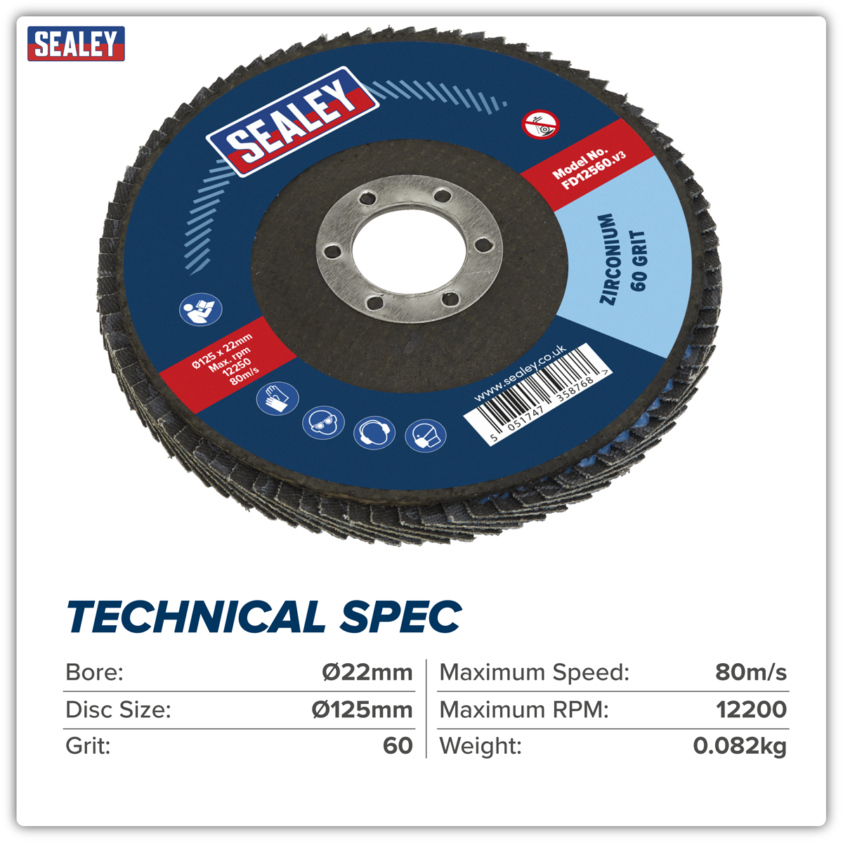 125mm Zirconium Flap Disc 60Grit 22mm Bore FD12560
